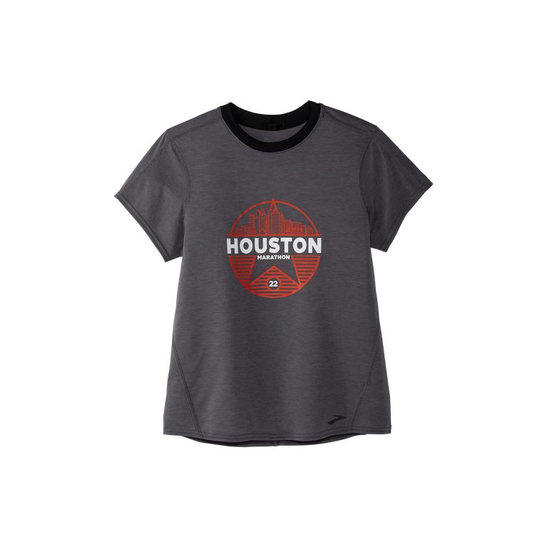 Brooks Houston22 Distance Graphic SS Women's Short Sleeve Running Shirt - Shadow Grey/26.2 Star (609